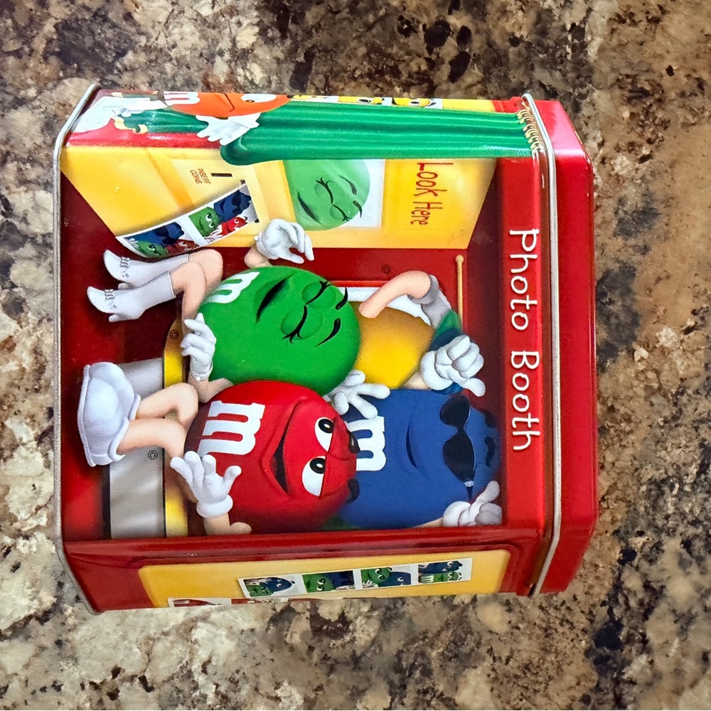 M&M'S Red Green Blue Yellow Photo Booth Tin.  Empty